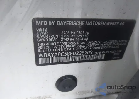 2014 BMW 750I из США, поврежденный, VIN WBAYA8C58ED228203